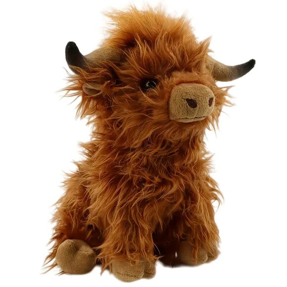 Highland Cow Plush Toy with Realistic Crazy Hair!  In gorgeous brown. NWT - Picture 1 of 6